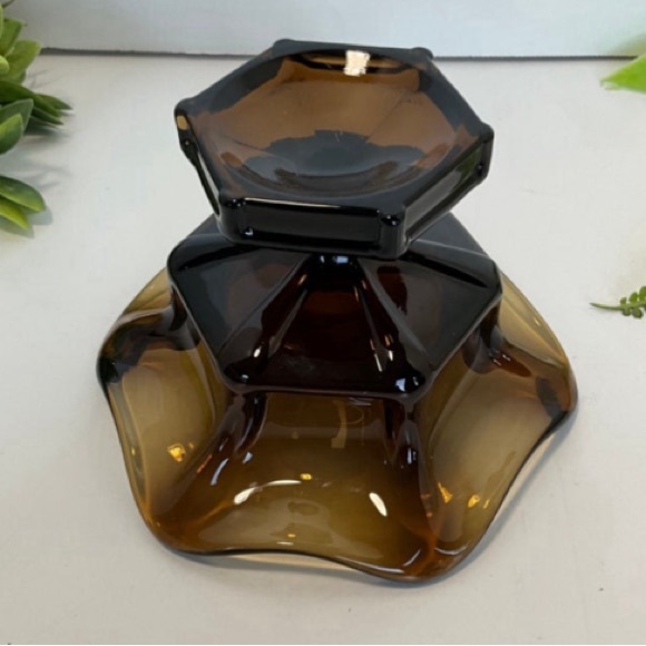 Vintage Viking Glass Epic Hexagon base Six Petal Small Compote in Smoke Brown - Picture 4 of 6
